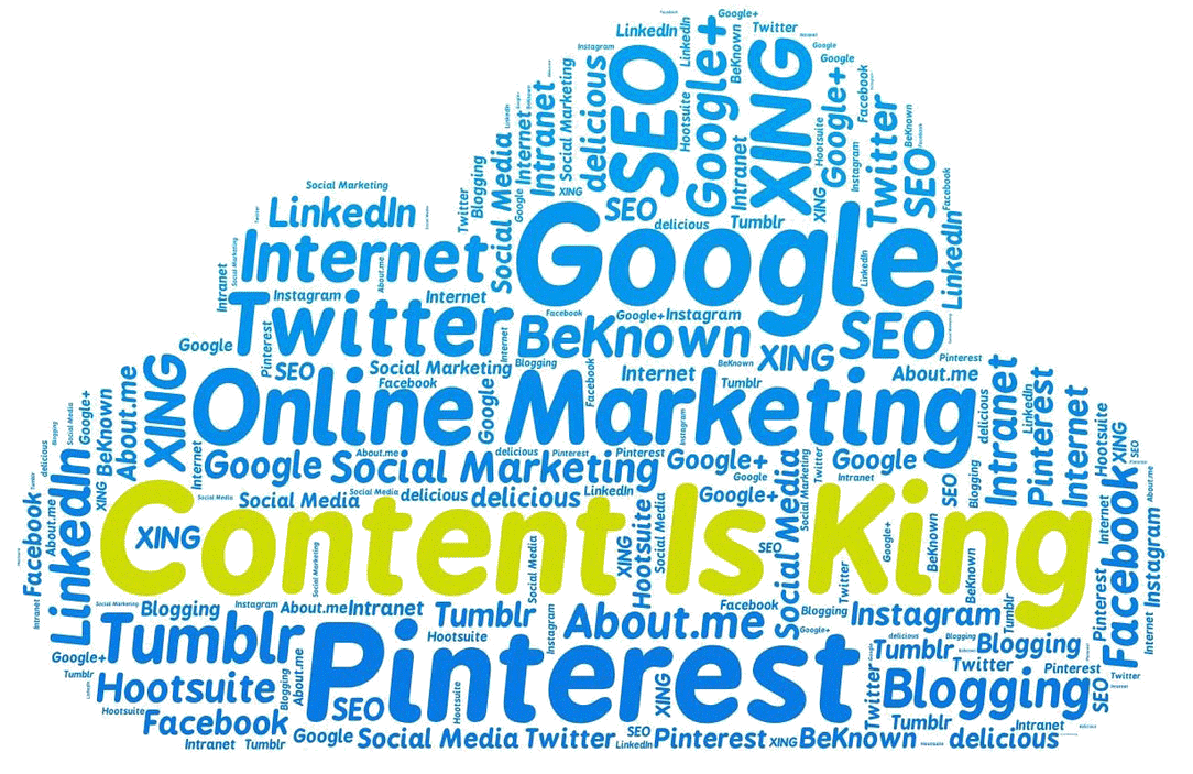 Word cloud with the phrase, 'content is king